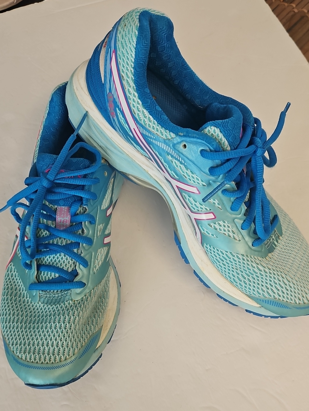 Asics Turquoise Blue Athletic Running Shoes with Pink Accents